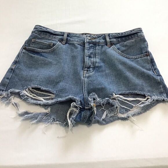 MEHLVILLE Blue Distressed Button Fly Denim Shorts - Picture 1 of 8